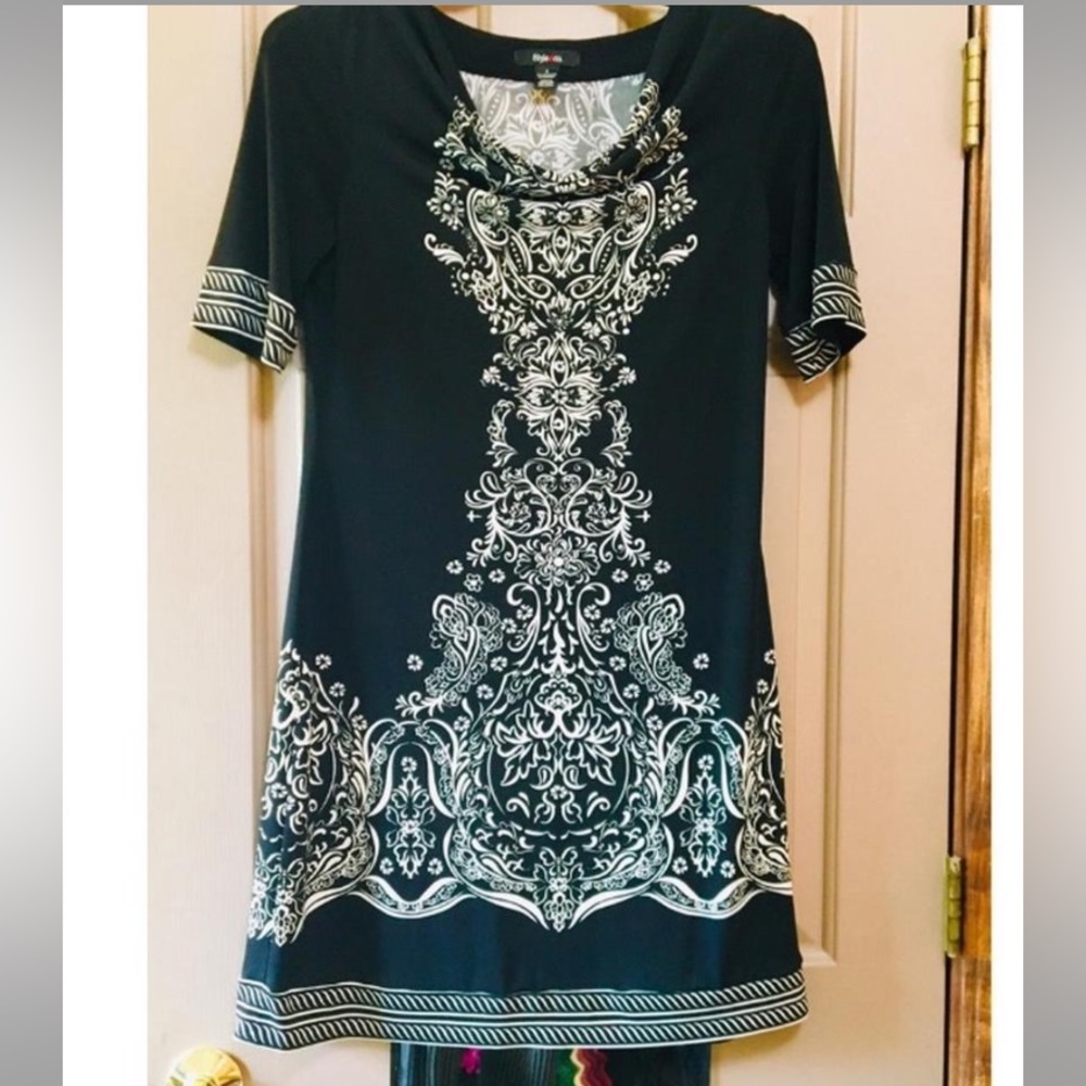 Black & White Victorian Print Boho Goth Mini Dress